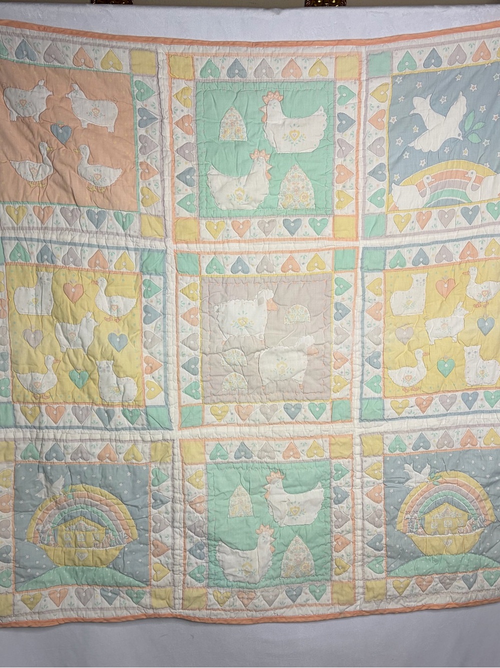 Vintage Baby Blanket Quilt Farm Animals Pig Duck Chicken Sheep